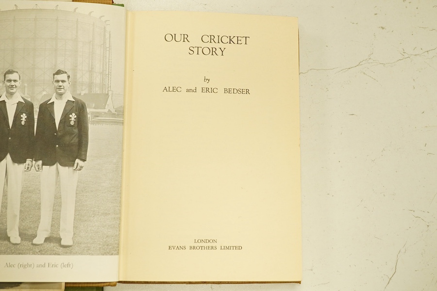 Standing, Percy Cross - Cricket of To-day and Yesterday, vol. 1 only (of 2), The Caxton Publishing Company, 1902; Bedser, Alec and Eric - Our Cricket Story, signed by the authors, Evans Brothers Limited, 1946, together w